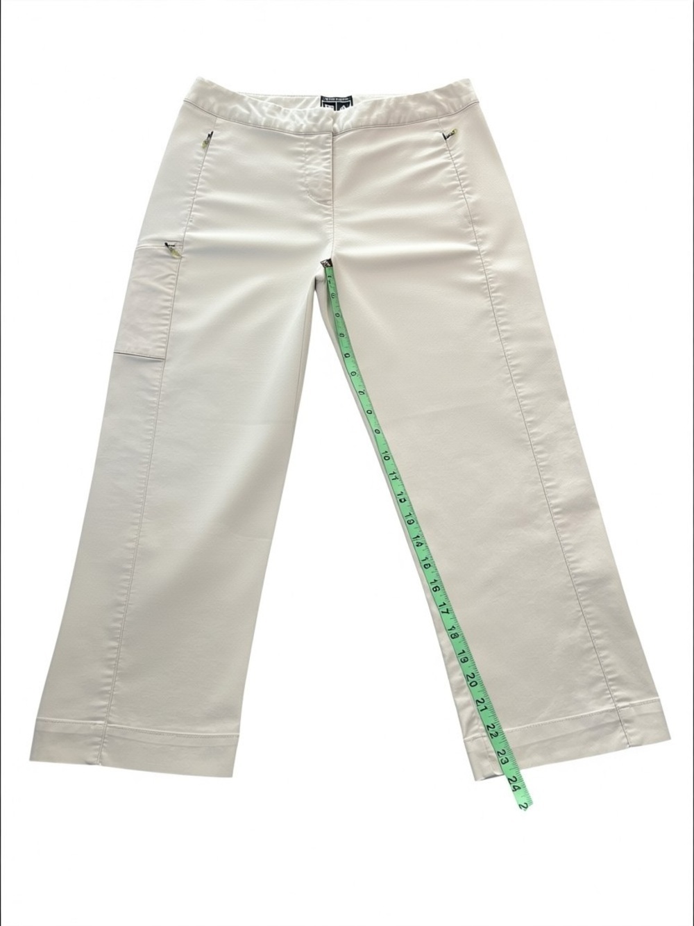 Adidas Khaki Cropped Cargo Pants Zippered Pockets Cotton Blend Size 4 - Picture 5 of 6